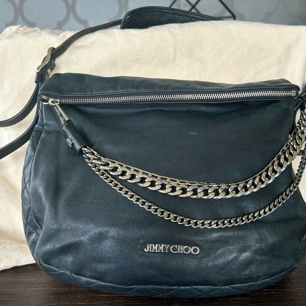 Jimmy Choo Black Leather “Biker” Shoulder Bag